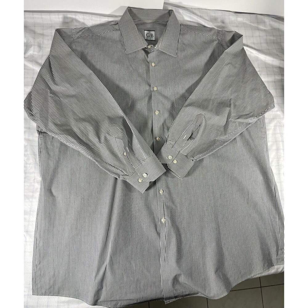 Geoffrey Beene Dress Shirt 19 35/36 Tall Grey Striped Wrinkle Free Big & Tall